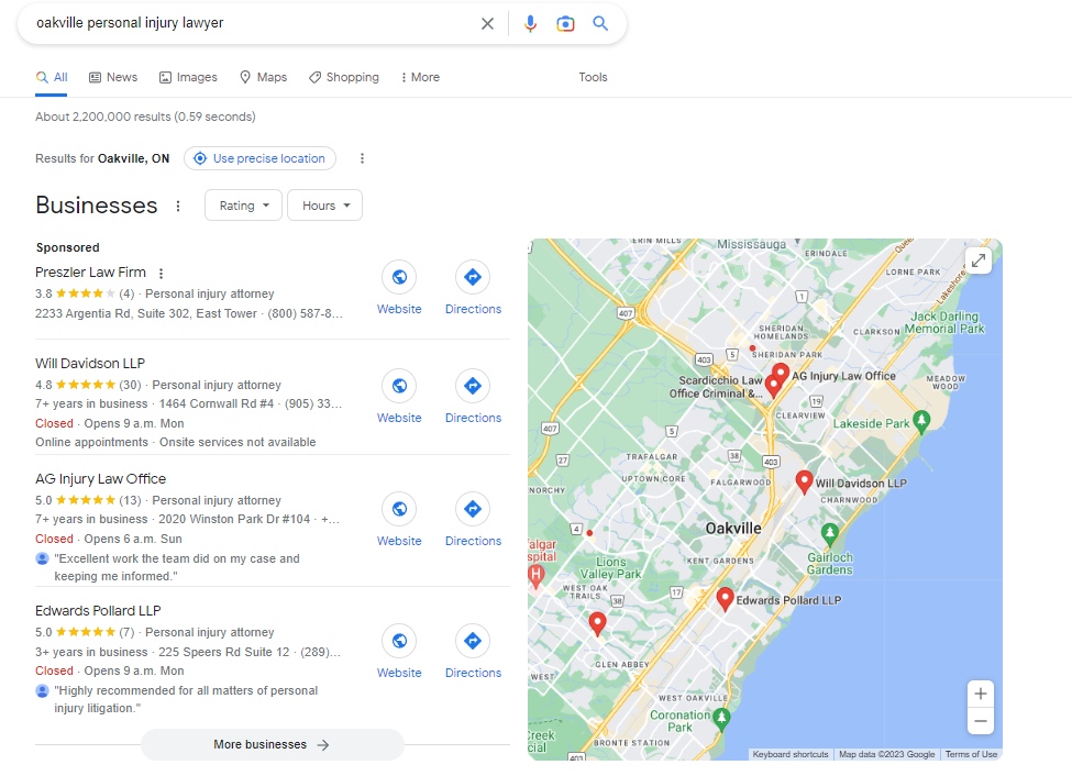 Google Local Pack example